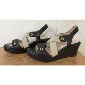 Taryn Rose Salene Leather Strappy Sandals Wedges Peeptoe Slingback Heels 7.5M 38